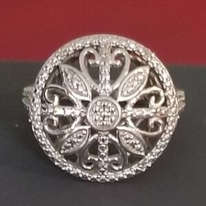 Karis STS Signed Contemporary Textured Filagree Dome Ring-Rhodium Plated Silver